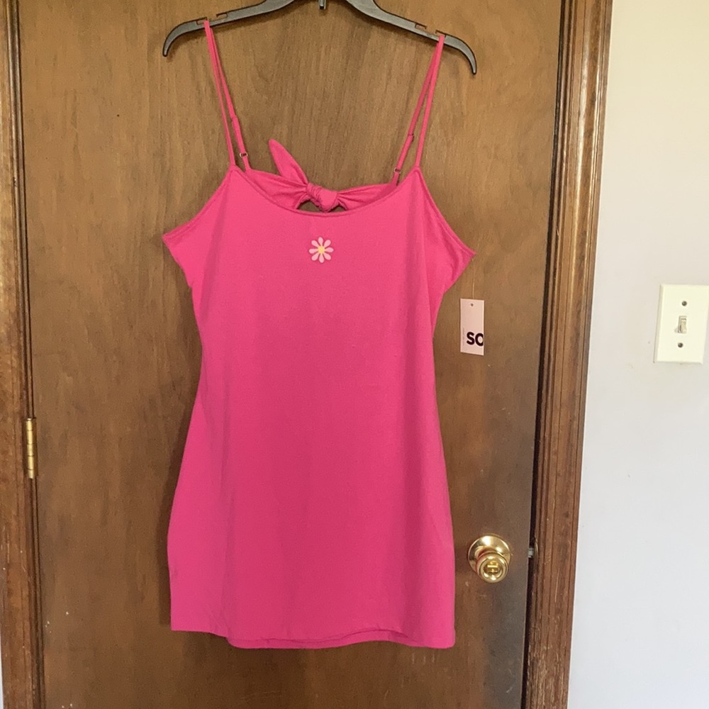 SO tie back bodycon mini dress pink w embroidered size XL jr - Picture 13 of 17